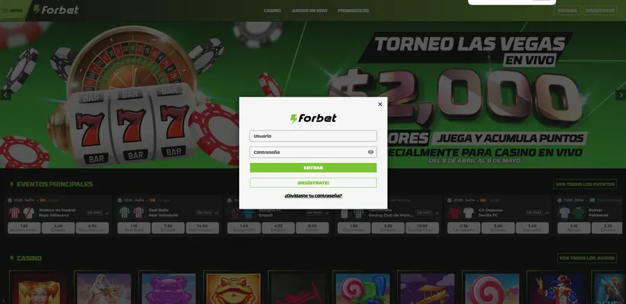 Botón Iniciar Sesión en Forbet Apuestas